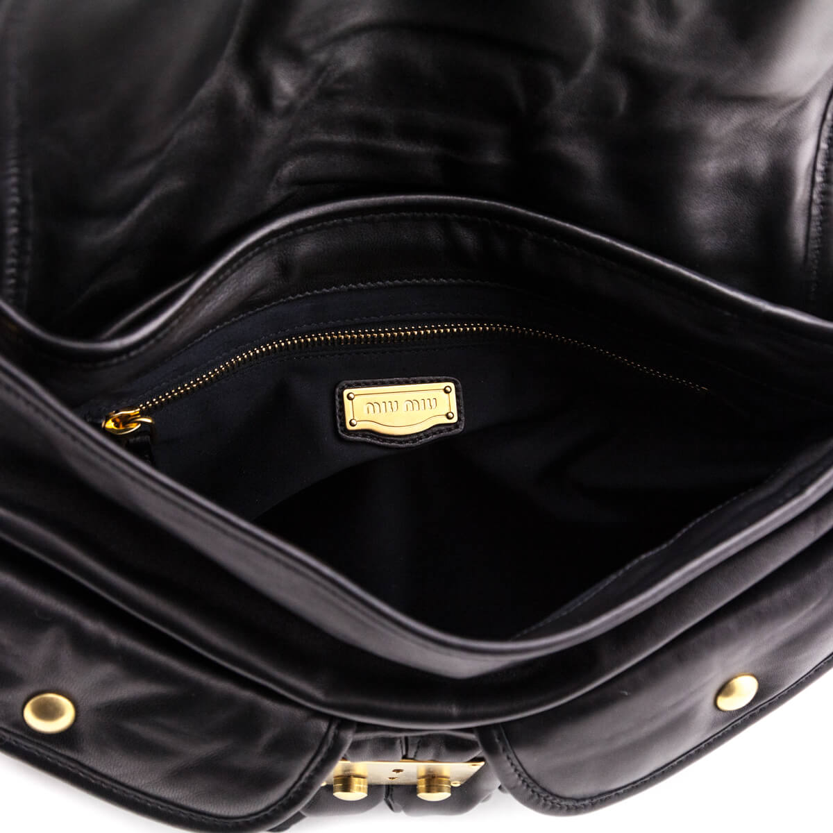 Black Miu Coffer Matelassé Nappa Leather Handbag