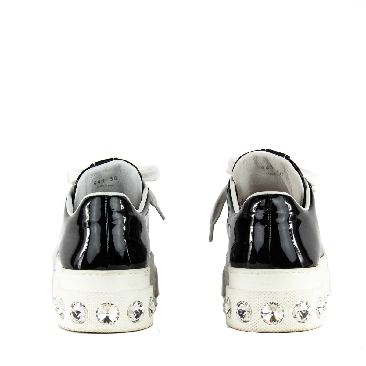 Miu Miu Black Patent Crystal Embellished Sneakers - Consign Miu Miu CA