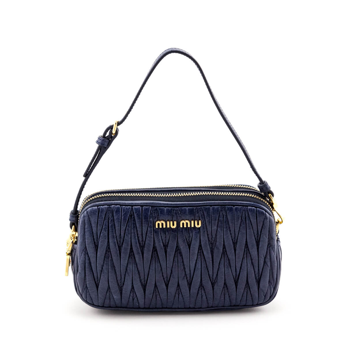 Miu Miu Bluette Vitello Lux Matelasse Double Zip Mini Pochette