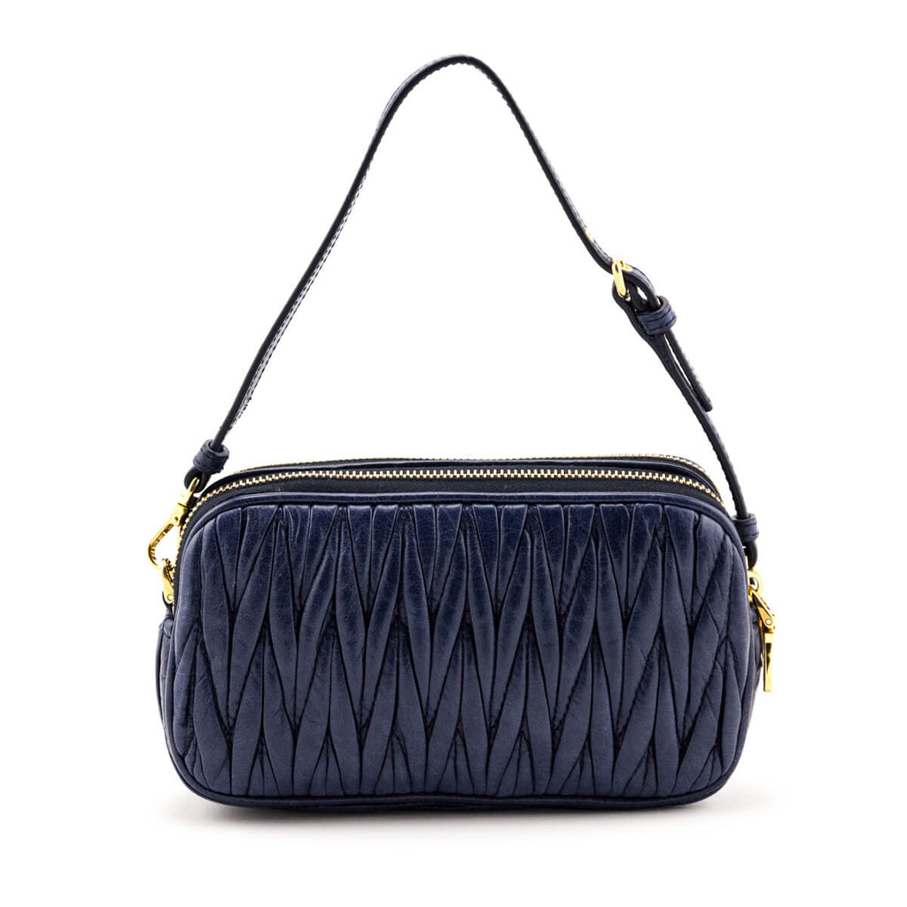 Miu Miu Bluette Vitello Lux Matelasse Double Zip Mini Pochette