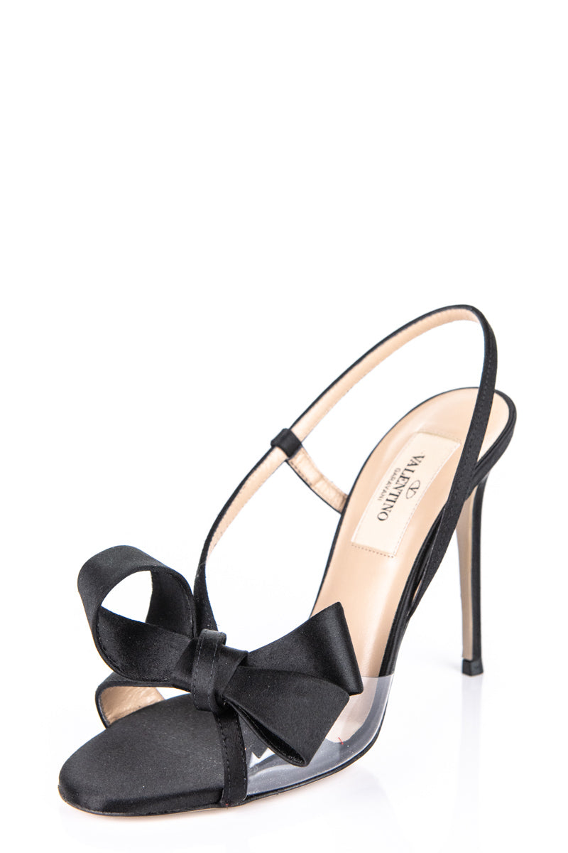 Valentino Black Satin Bow Sandals Size US 5 | EU 35 - Love that Bag etc - Preowned Authentic Designer Handbags & Preloved Fashions