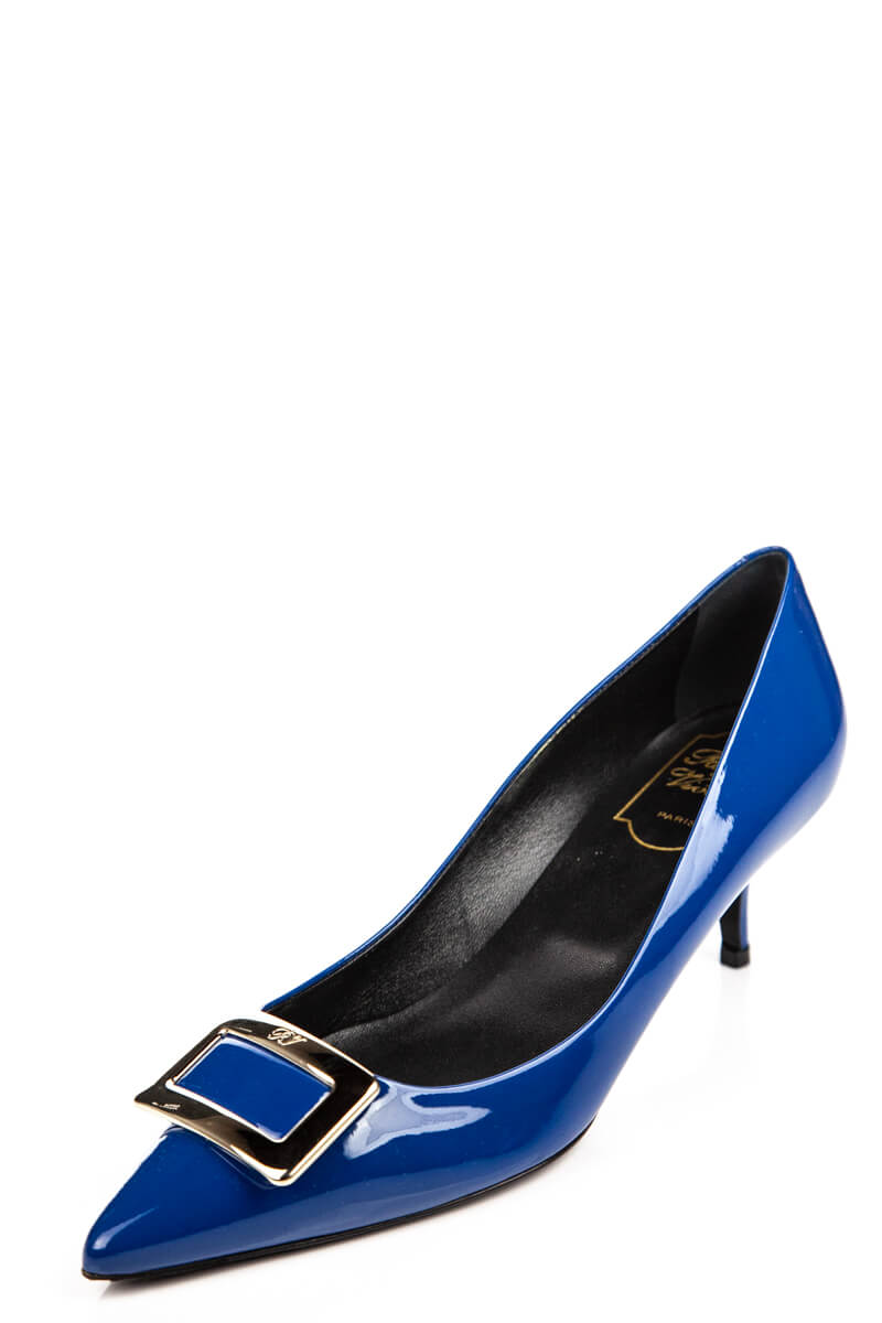 Roger Vivier Blue Patent Leather Kitten Heels Size US 8 | IT 38 - Love that Bag etc - Preowned Authentic Designer Handbags & Preloved Fashions