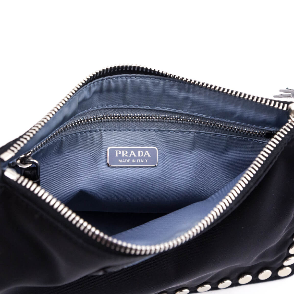Prada Black Nylon Studded Etiquette Zip Shoulder Bag - Love that Bag etc - Preowned Authentic Designer Handbags & Preloved Fashions