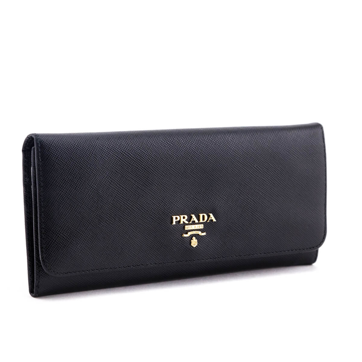 Prada Black Saffiano Metal Leather Continental Wallet