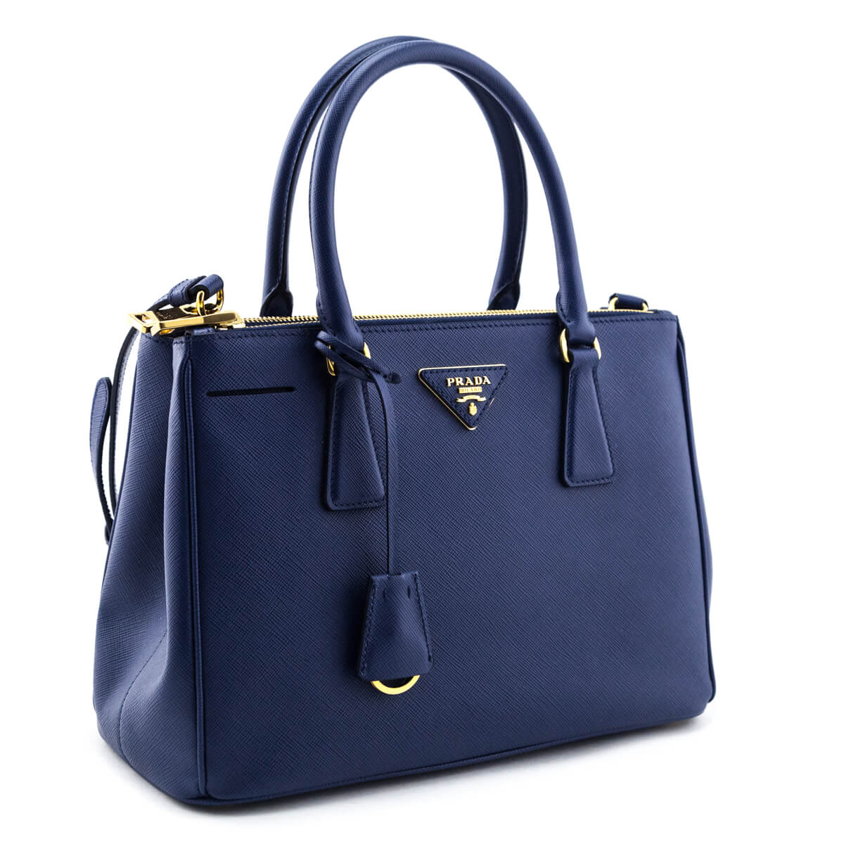 Prada Navy Blue Saffiano Lux Leather Small Double Zip Tote Prada