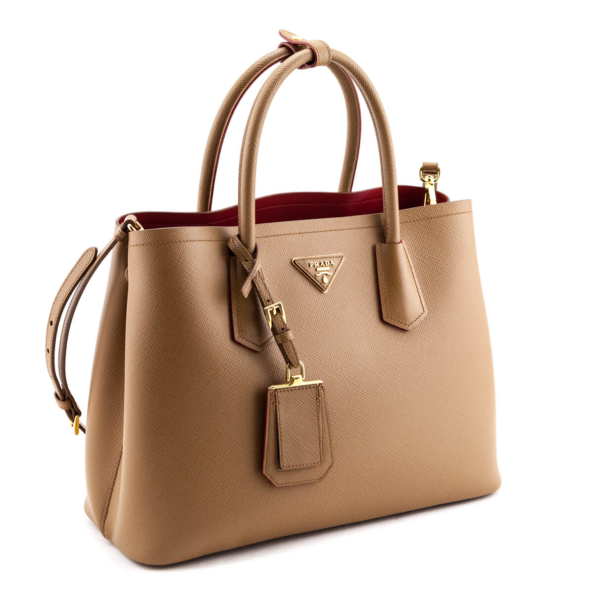 Prada Caramel Saffiano Medium Double Bag - Love that Bag etc - Preowned Authentic Designer Handbags & Preloved Fashions
