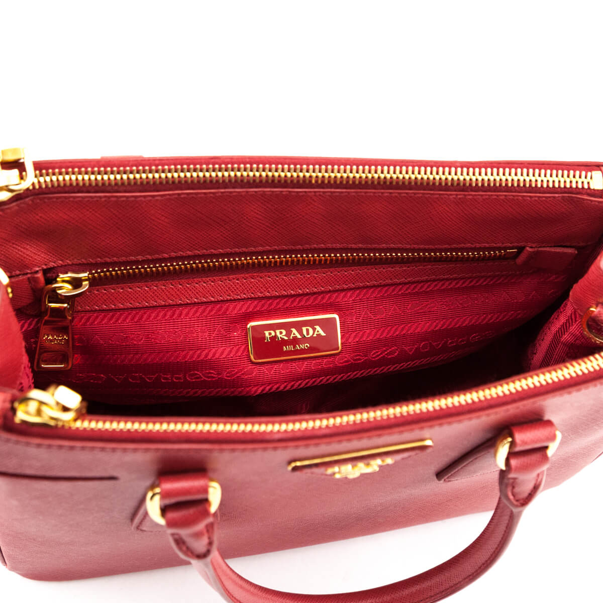 Prada Fuoco Saffiano Lux Mini Galleria Double Zip Tote - Love that Bag etc - Preowned Authentic Designer Handbags & Preloved Fashions