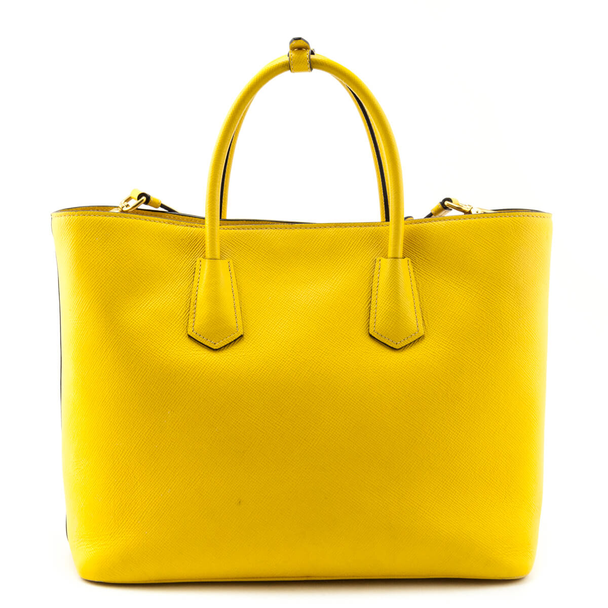 Prada, Bags, Prada Saffiano Cuir Medium Double Tote Bag Girasole Yellow