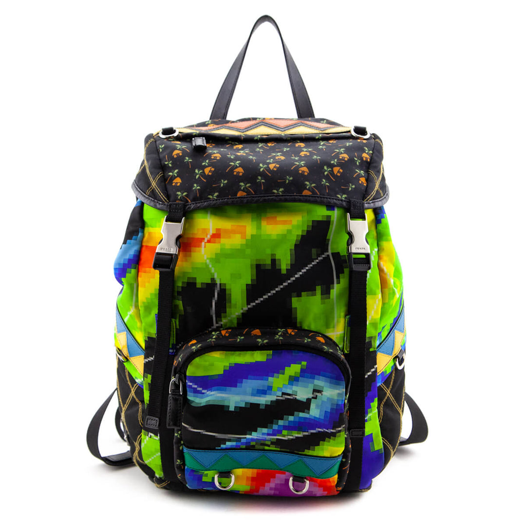 Prada Multicolor Printed Nylon Double Buckle Backpack - Prada Handbags ...