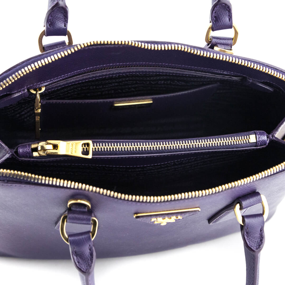 Prada Purple Saffiano Lux Leather Medium Double Zip Tote Bag Prada