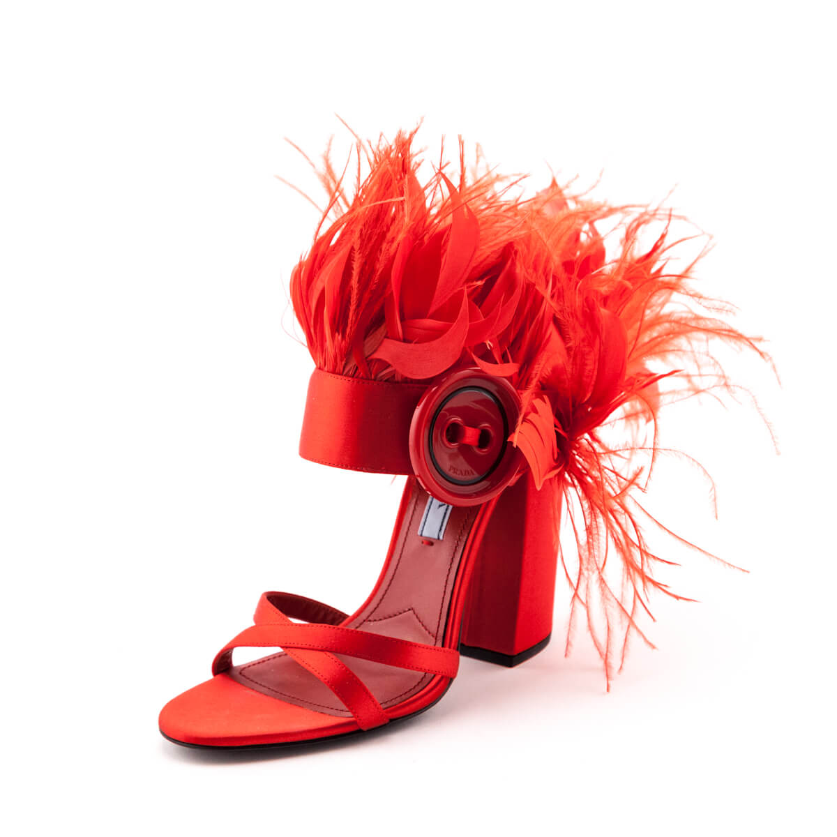 Prada Red Satin Feather Embellished Sandals Size US 6 | EU 36 - Love that Bag etc - Preowned Authentic Designer Handbags & Preloved Fashions