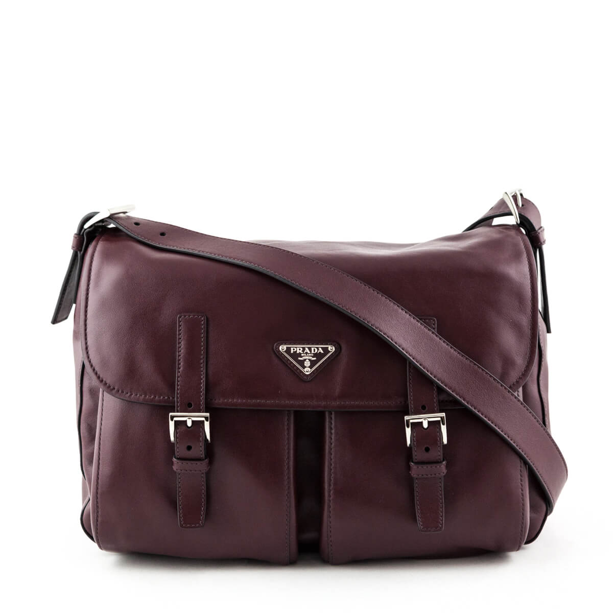 Prada Granato Soft Calfskin Pattina Messenger Bag - Love that Bag etc - Preowned Authentic Designer Handbags & Preloved Fashions