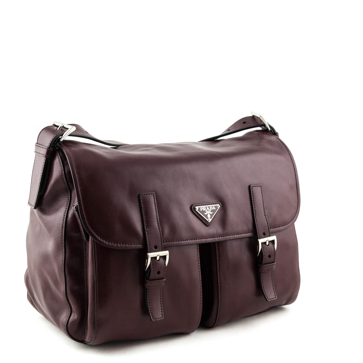 Prada Granato Soft Calfskin Pattina Messenger Bag - Love that Bag etc - Preowned Authentic Designer Handbags & Preloved Fashions