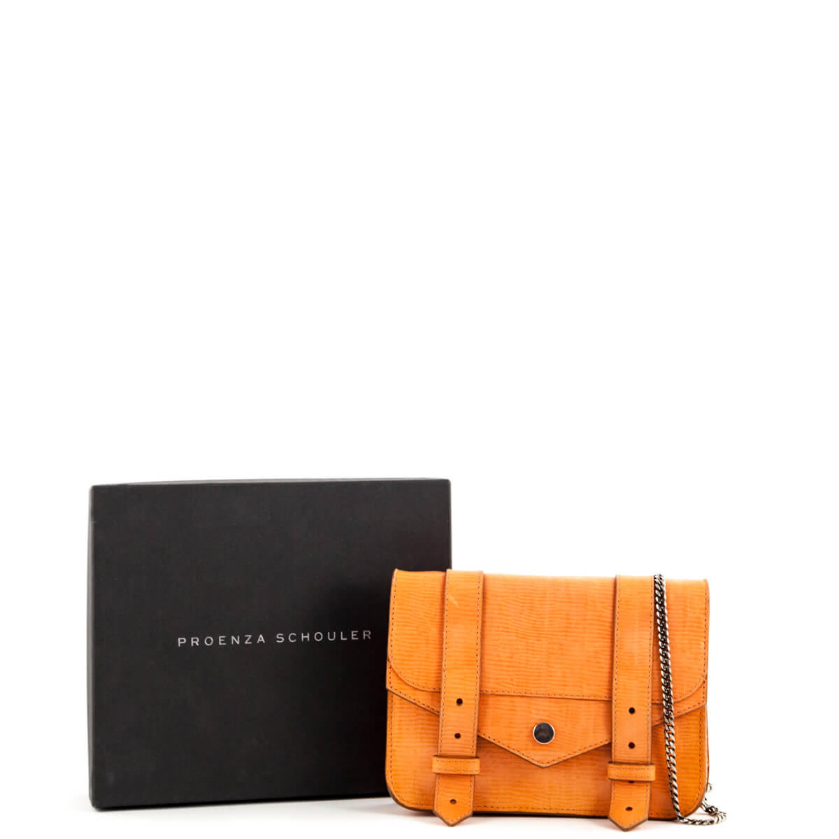 Proenza Schouler Orange Snake Embossed PS1 Chain Wallet Bag - Love that Bag etc - Preowned Authentic Designer Handbags & Preloved Fashions