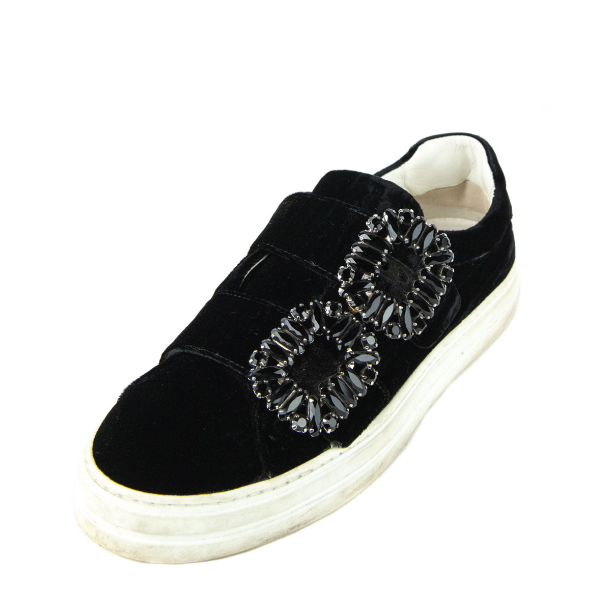 Roger Vivier Black Velvet Sneaky Viv Double Strass Sneakers Size 7 | EU 37 - Love that Bag etc - Preowned Authentic Designer Handbags & Preloved Fashions