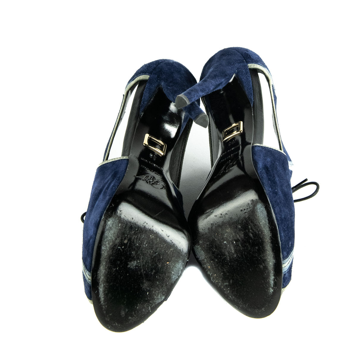 Roger Vivier Blue Suede Lace Up Peep Toe Pumps Size US 8 | EU 38 - Love that Bag etc - Preowned Authentic Designer Handbags & Preloved Fashions