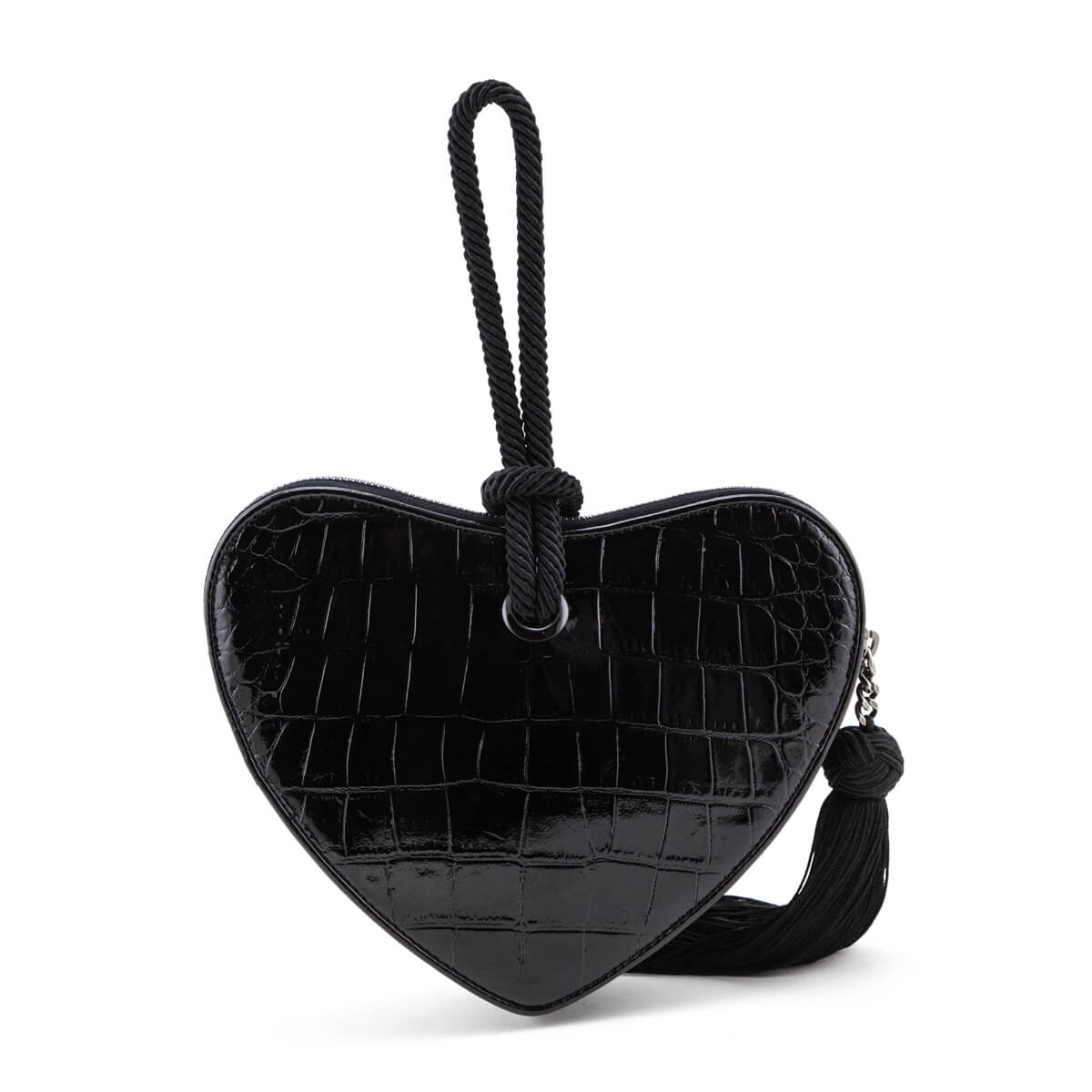 SAINT LAURENT Patent Crocodile Embossed Sac Coeur Heart Shaped Clutch Black  1264215
