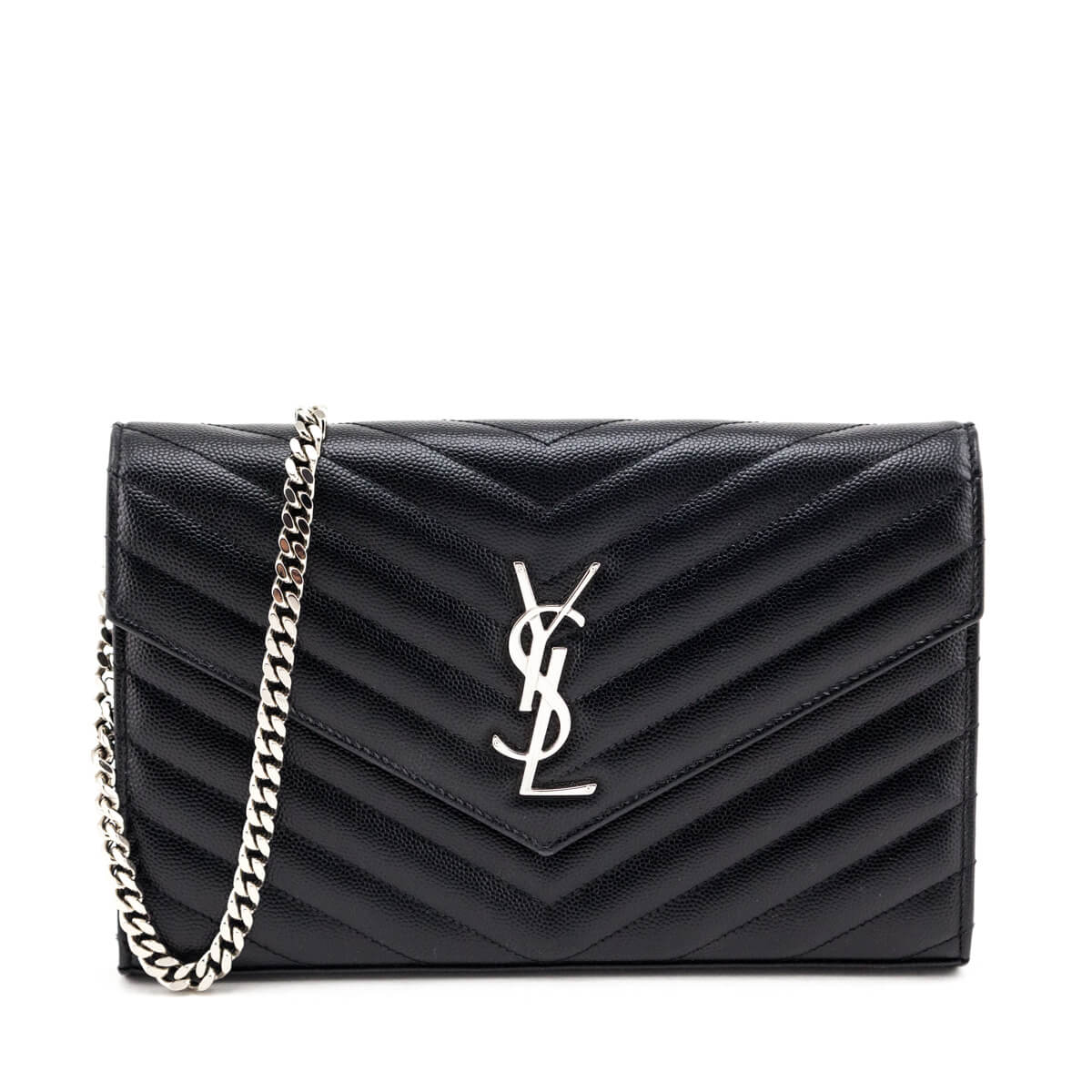 Saint Laurent Monogram Chain Wallet Matelasse Grain de Poudre Gold-tone  Black in Calfskin Leather with Gold-tone - US