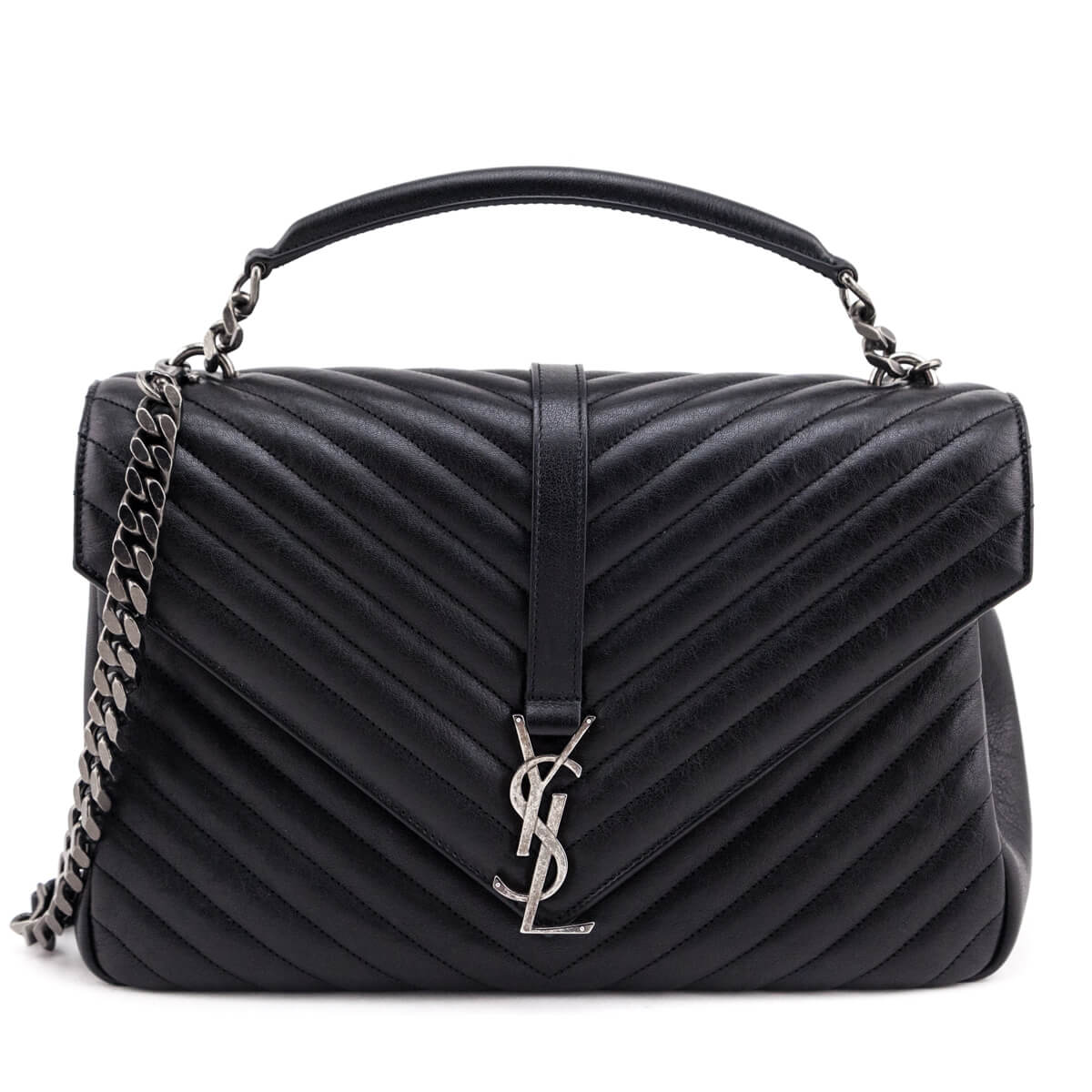 Saint Laurent College Small, Black with Silver Hardware, preowned