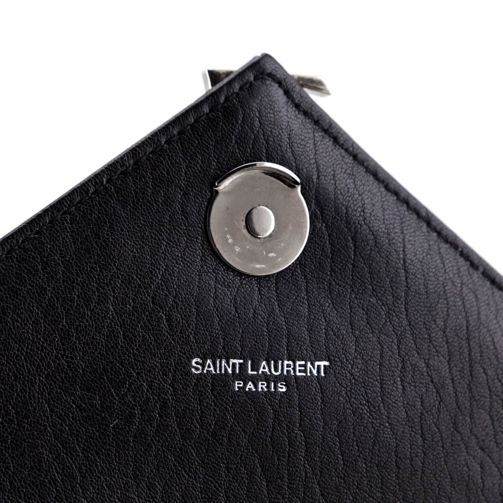 SAINT LAURENT Sheepskin Matelasse Chevron Monogram Large College Satchel  Black