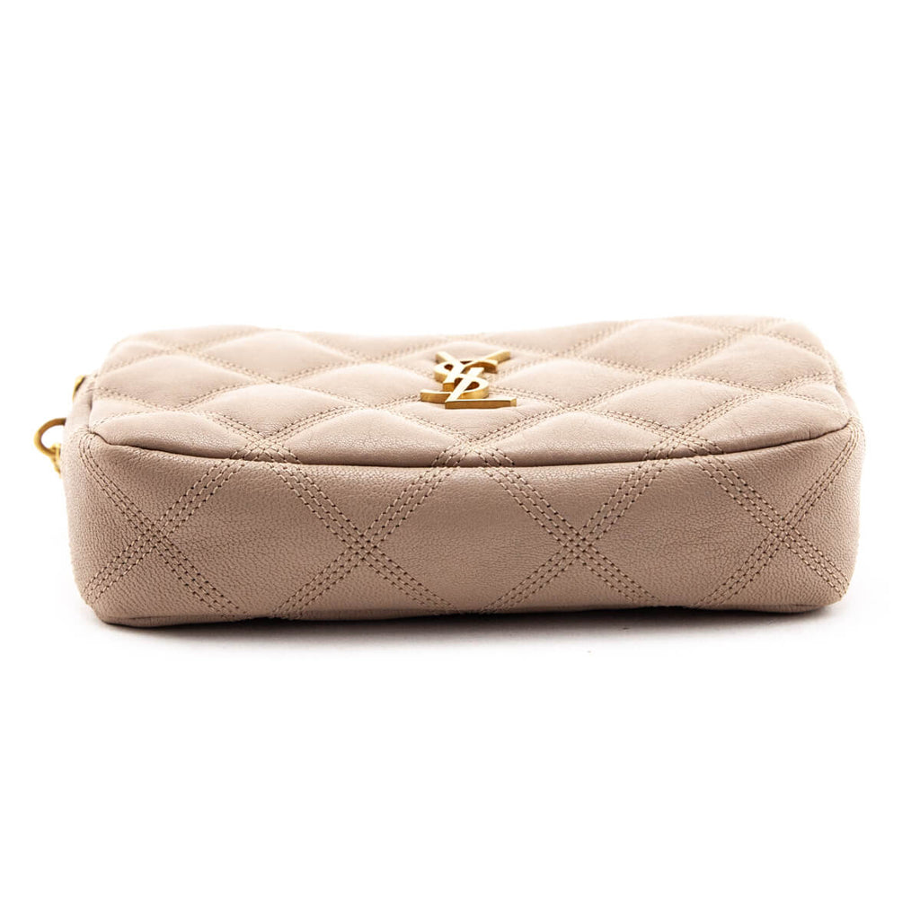 SAINT LAURENT Grained Lambskin Quilted Mini Becky Double Zip Bag Natural  Tan 1278643