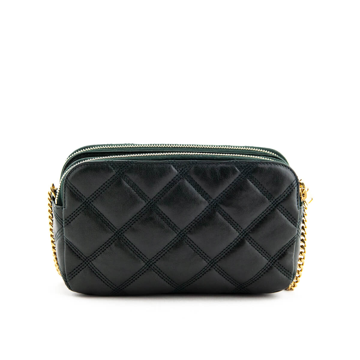 Ysl - Green Quilted Grainy Zip Pouch