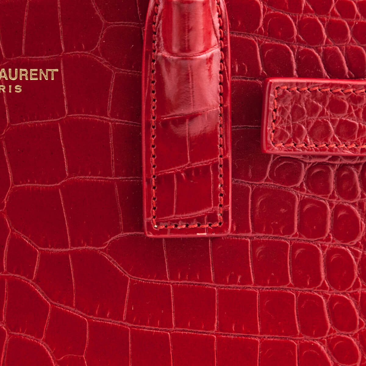 YSL Burgundy Croc Embossed Sac De Jour Nano Bag – The Closet