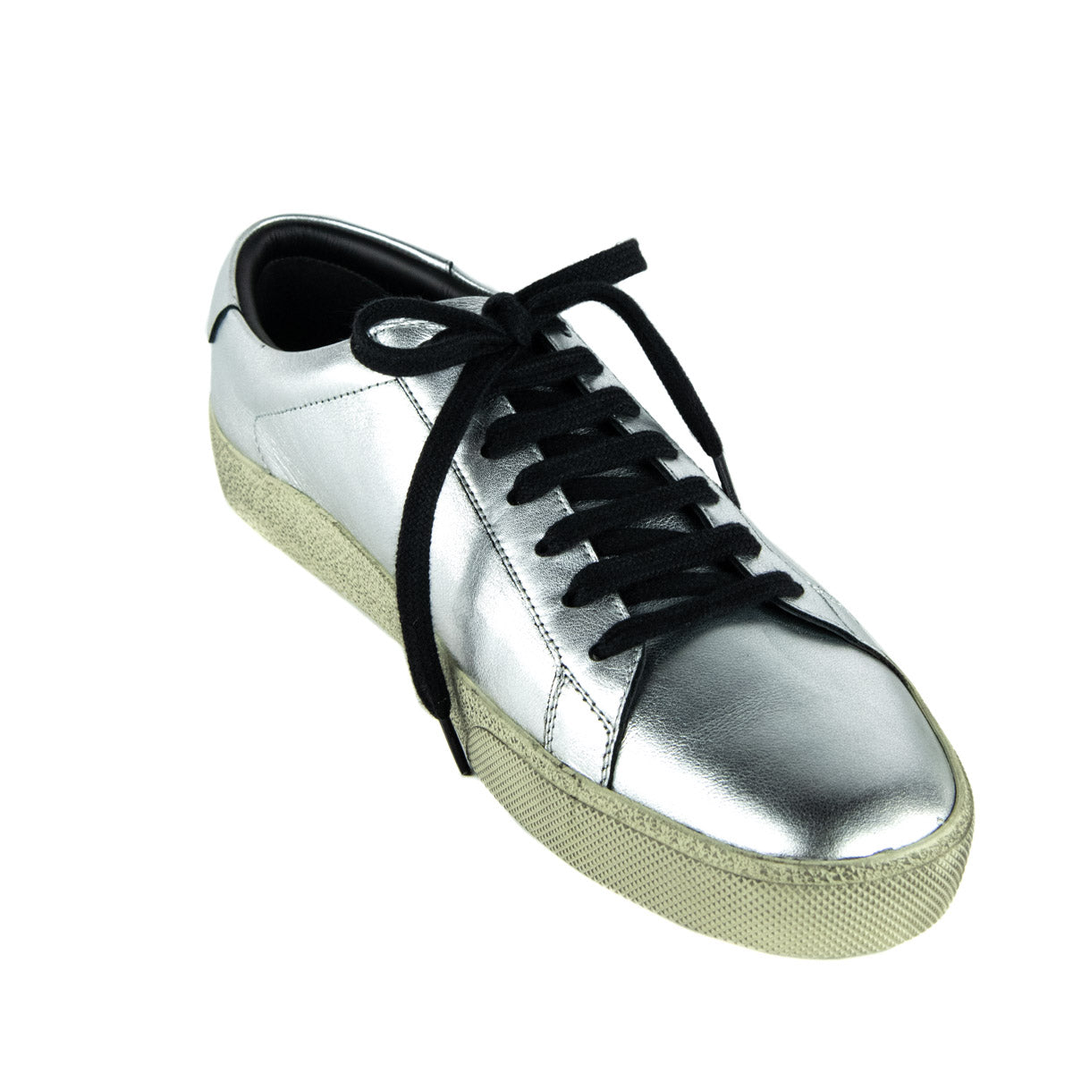 Saint Laurent Silver Leather Alpha Sigma Low Top Sneakers Size 11 | EU 41 - Love that Bag etc - Preowned Authentic Designer Handbags & Preloved Fashions