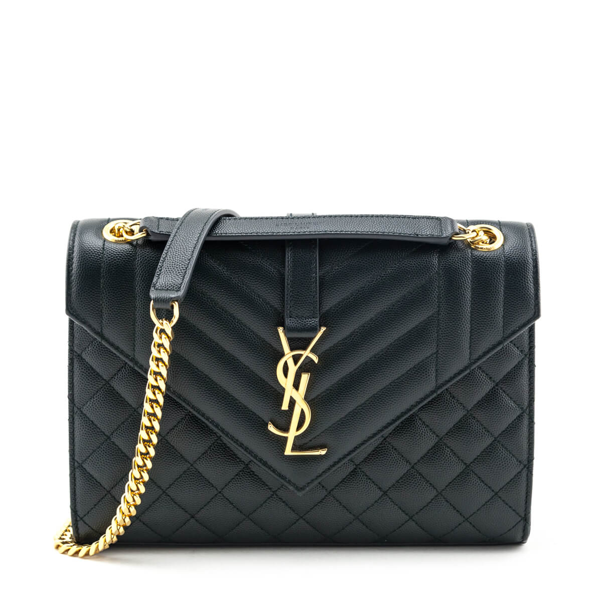 Saint Laurent Monogram Chain Wallet Matelasse Grain de Poudre Gold-tone  Black