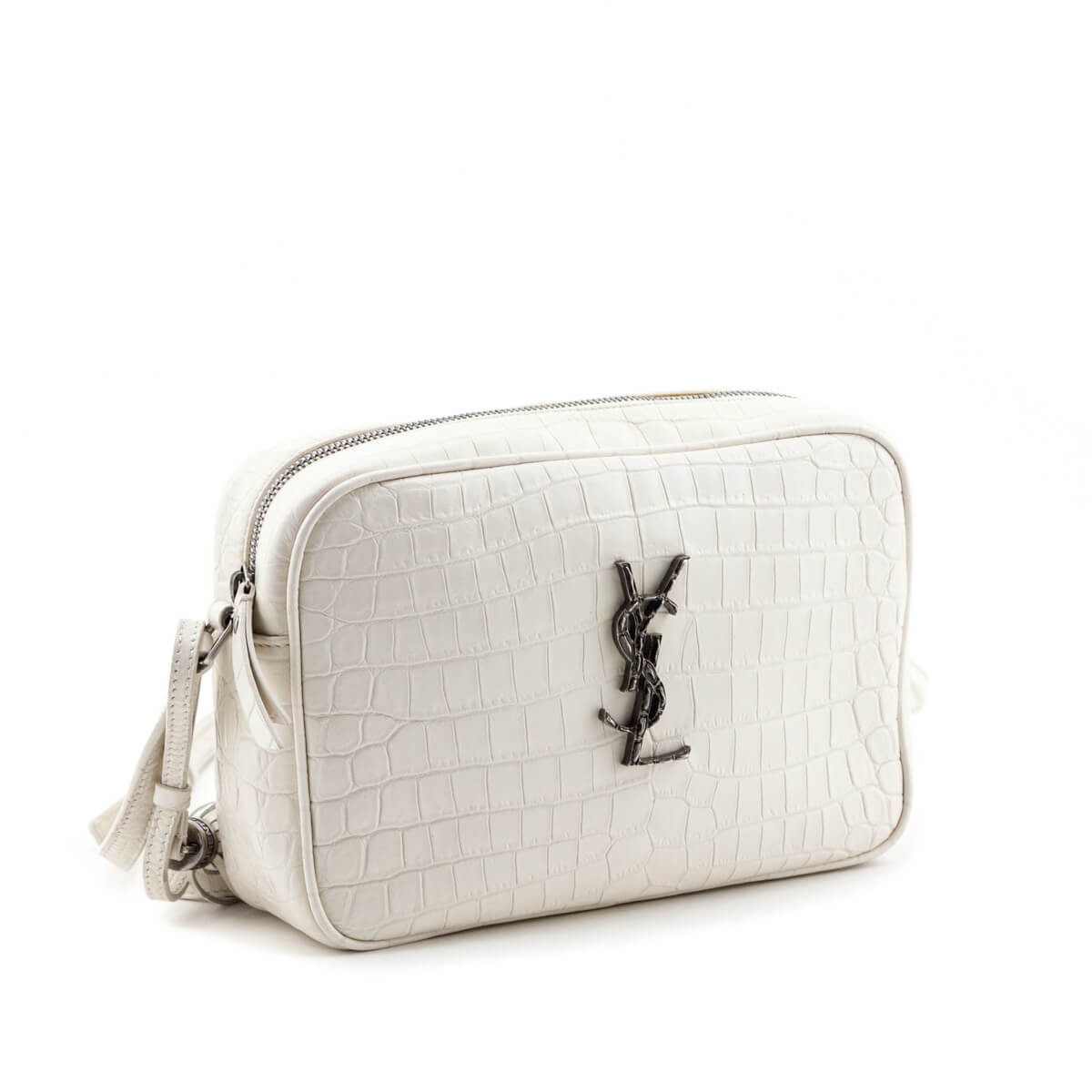 YSL - Uptown Pouch White Croc Embossed Leather –