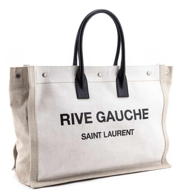Saint Laurent White Linen and Leather Rive Gauche Noe Tote - Shop YSL ...