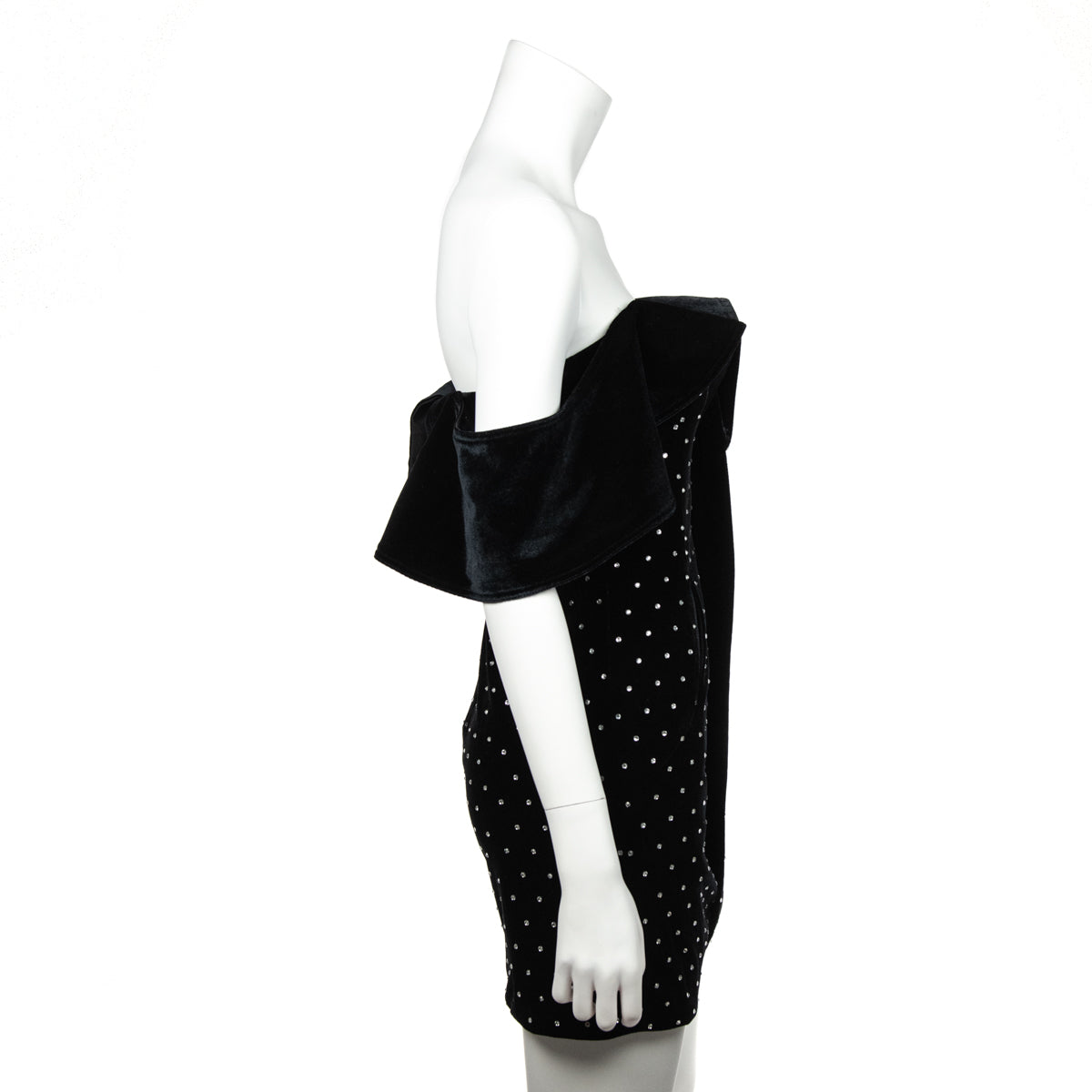 Self-Portrait Black Velvet Rhinestone-Embellished Off-the-Shoulder Mini Dress Size XXS | UK 6 - Love that Bag etc - Preowned Authentic Designer Handbags & Preloved Fashions
