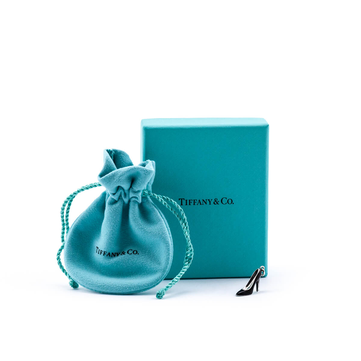 Tiffany & Co.® shopping bag charm in sterling silver with enamel