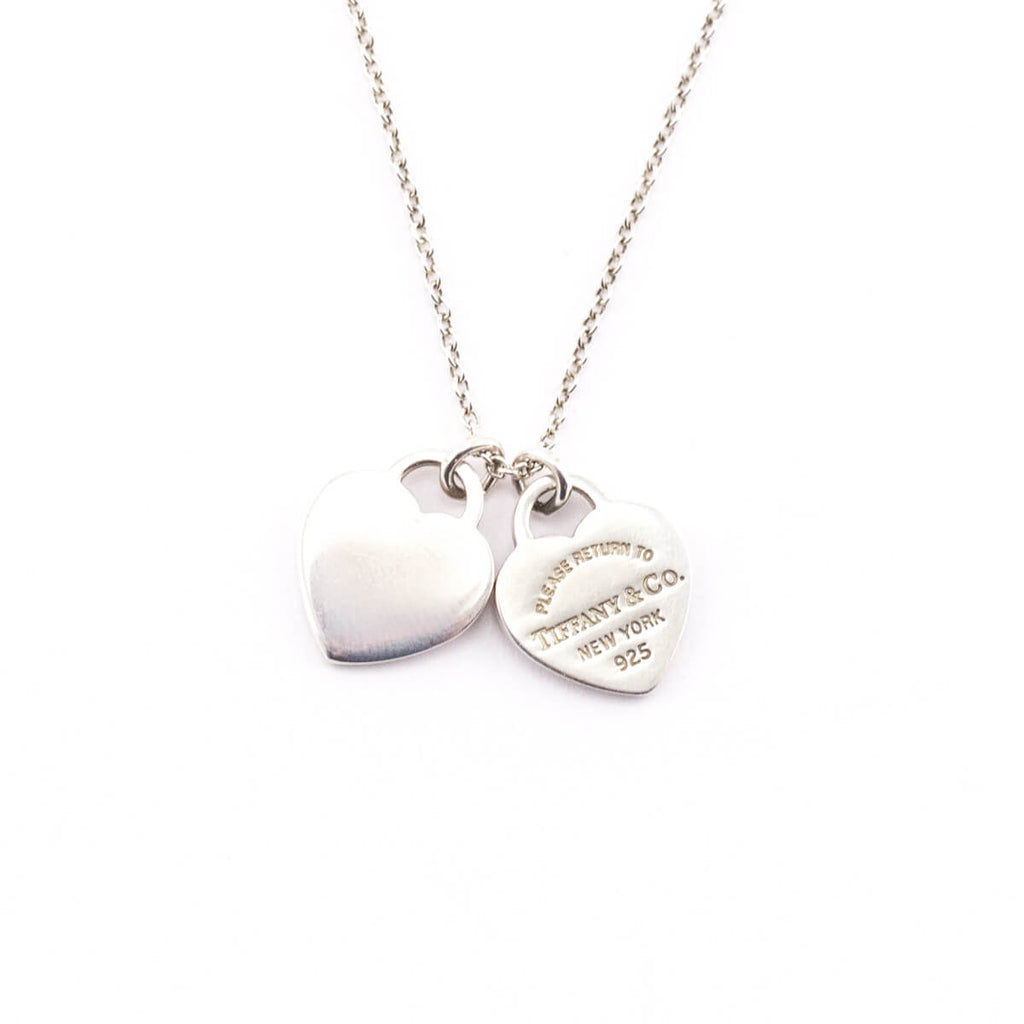 Sterling silver Tiffany & Co. mini double Return to Tiffany heart tag pendant  necklace fe…