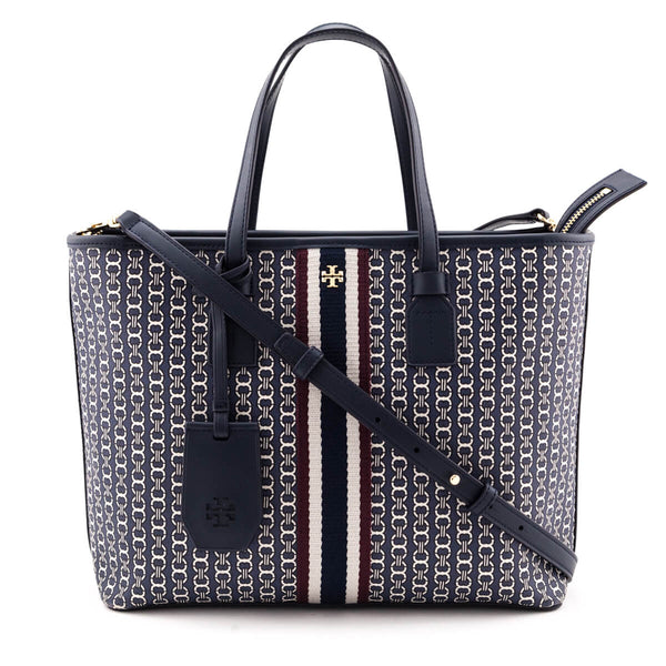 Tory Burch Black/White Gemini Link Coated Canvas and Leather Tote