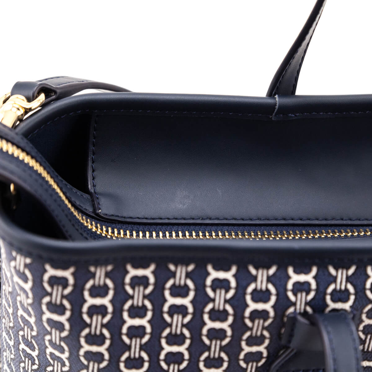 Tory Burch Navy Gemini Link Coated Canvas Small Top-Zip Tote