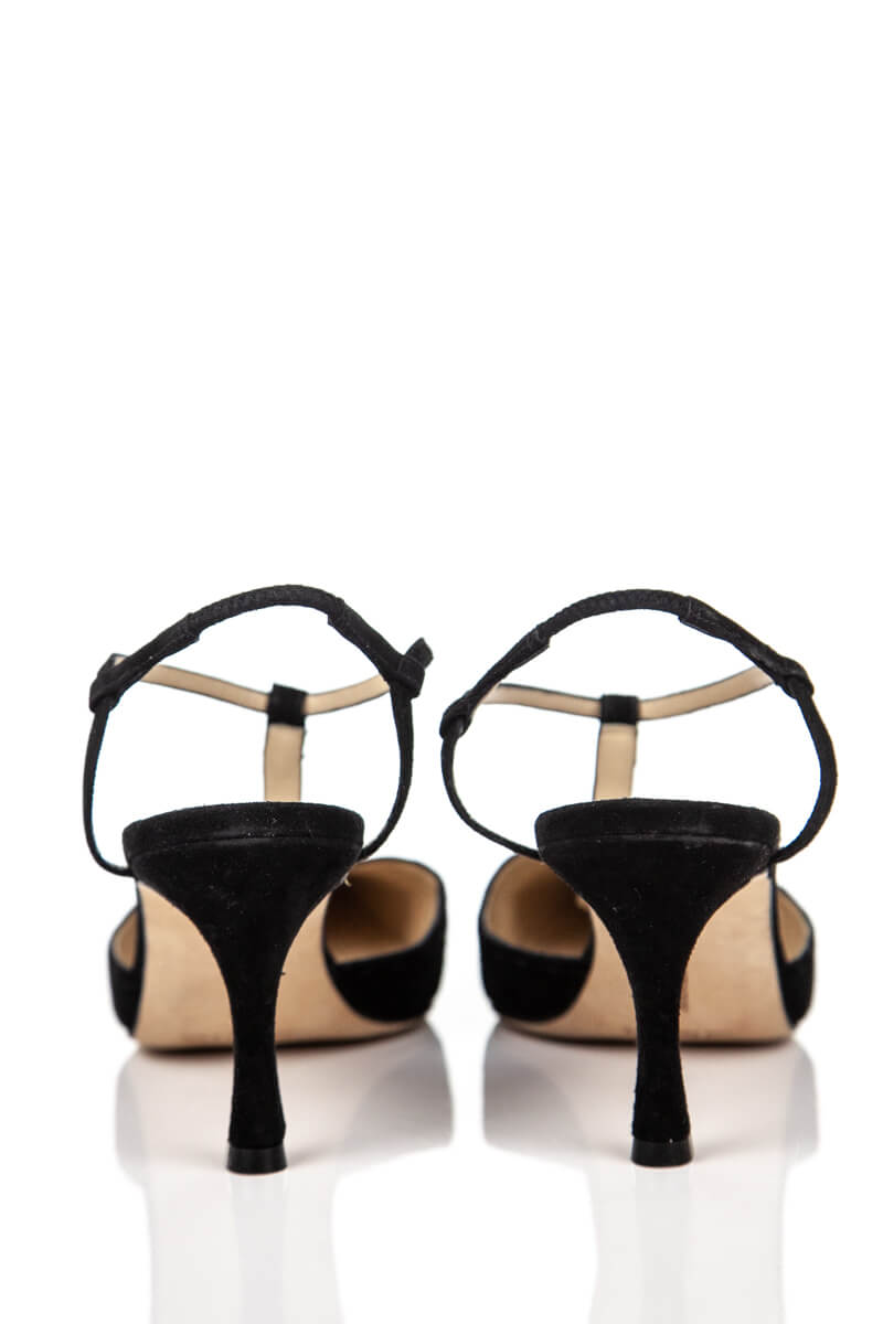 Manolo Blahnik Black Suede T-Strap Pumps Size US 8.5 | EU 38.5
