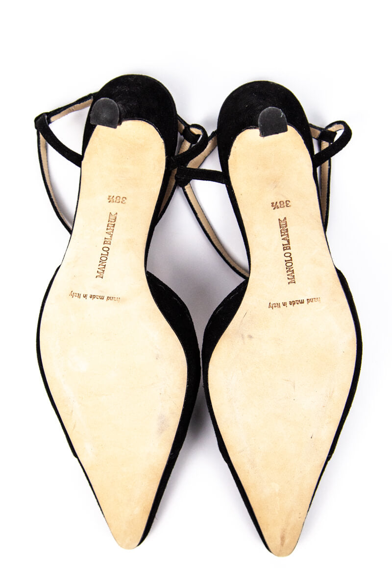 Manolo Blahnik Black Suede T-Strap Pumps Size US 8.5 | EU 38.5