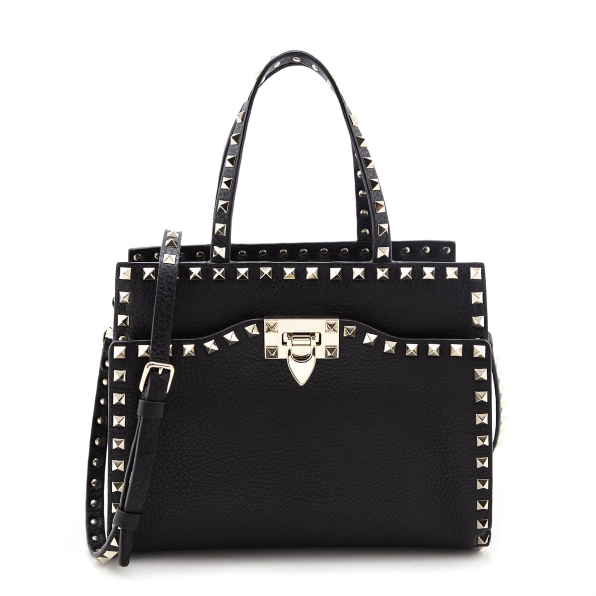 Valentino Black Grainy Calfskin Rockstud Small Top Handle Bag - Love that Bag etc - Preowned Authentic Designer Handbags & Preloved Fashions