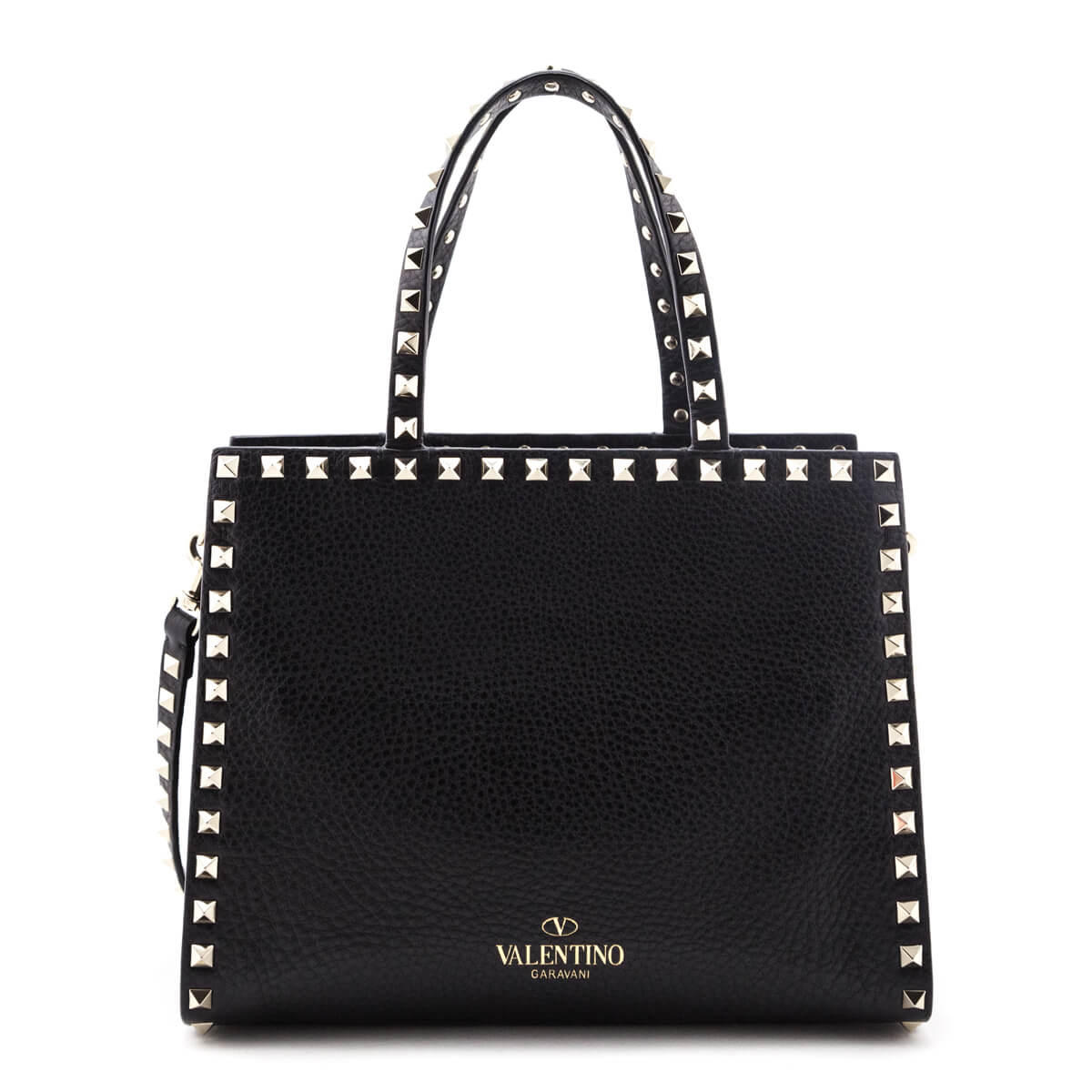 Valentino Black Grainy Calfskin Rockstud Small Top Handle Bag - Love that Bag etc - Preowned Authentic Designer Handbags & Preloved Fashions