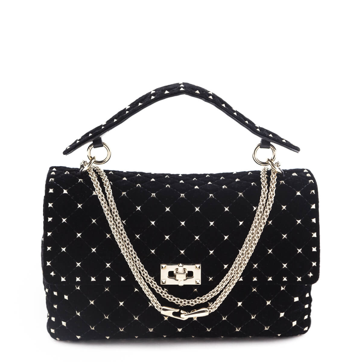 Valentino Black Velvet Large Rockstud Spike Bag - Love that Bag etc - Preowned Authentic Designer Handbags & Preloved Fashions
