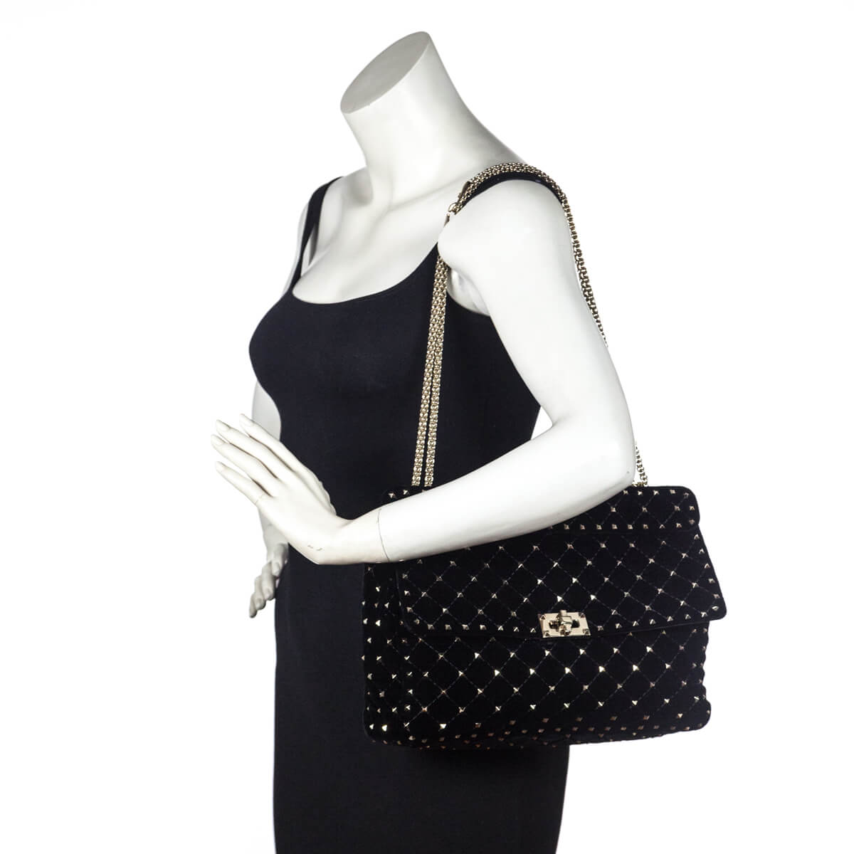 Valentino Black Velvet Large Rockstud Spike Bag - Love that Bag etc - Preowned Authentic Designer Handbags & Preloved Fashions