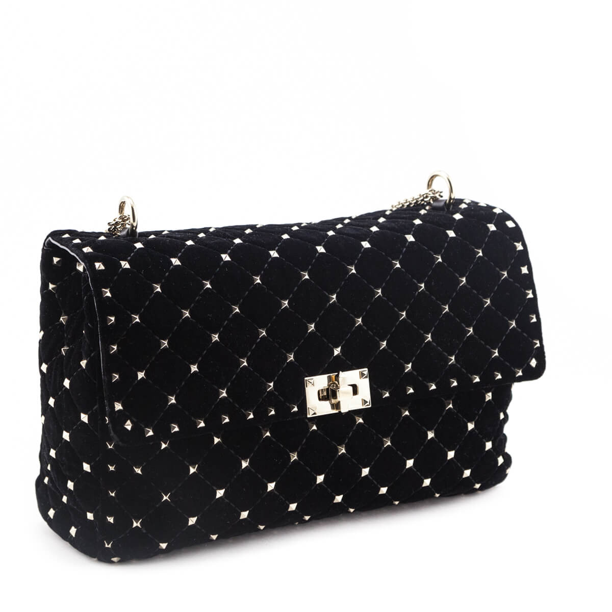Valentino Black Velvet Large Rockstud Spike Bag - Love that Bag etc - Preowned Authentic Designer Handbags & Preloved Fashions