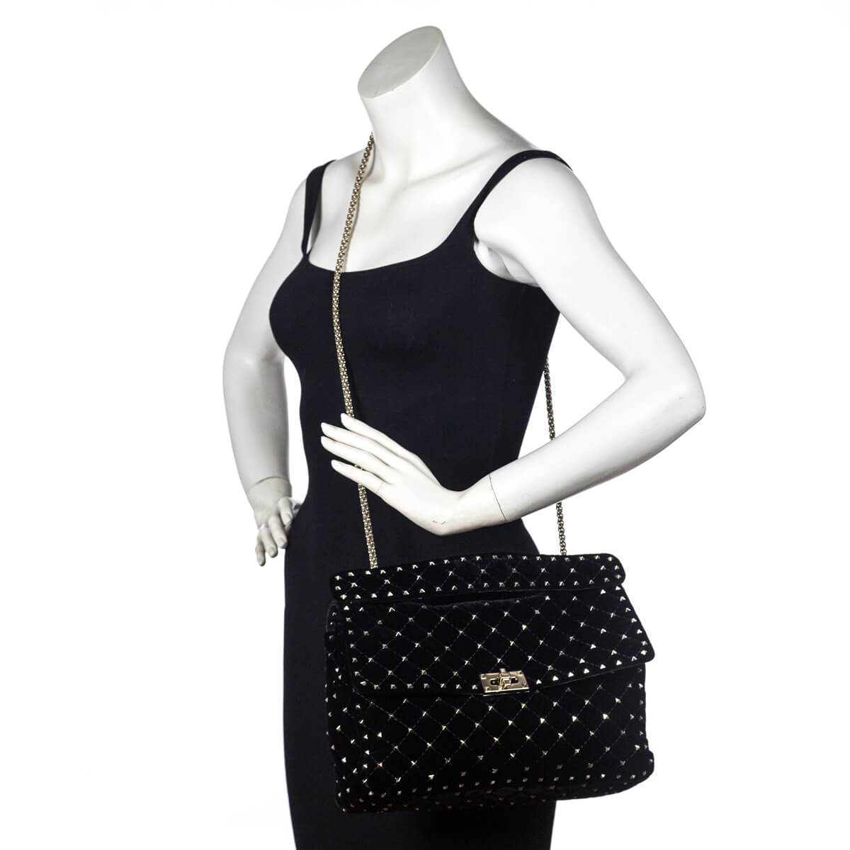 Valentino Black Velvet Large Rockstud Spike Bag - Love that Bag etc - Preowned Authentic Designer Handbags & Preloved Fashions