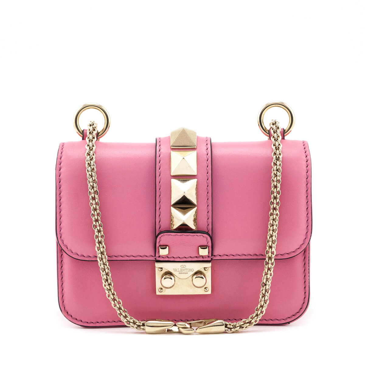 Valentino Pink Leather Medium Glam Lock Chain Shoulder Bag Valentino