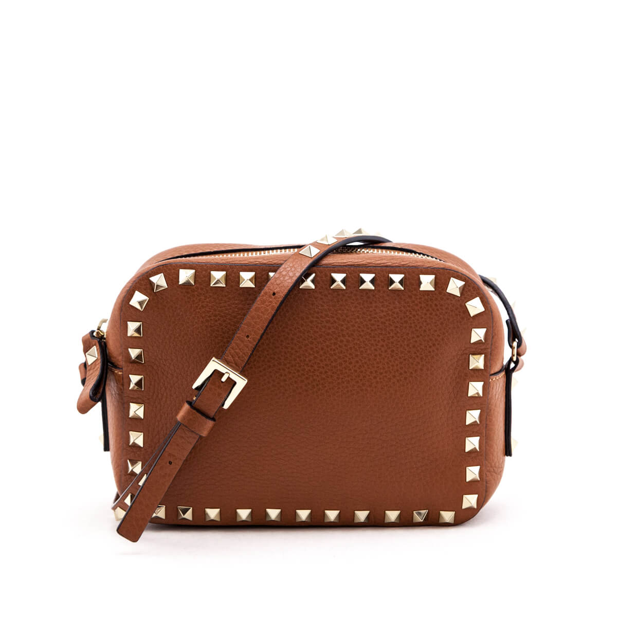 Valentino Tan Pebbled Calfskin Rockstud Camera Crossbody Bag - Love that Bag etc - Preowned Authentic Designer Handbags & Preloved Fashions