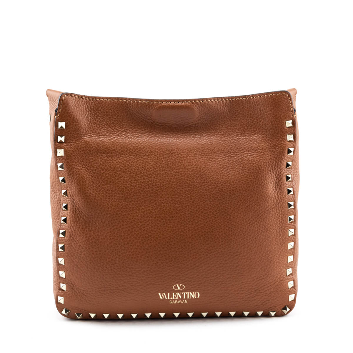 Valentino Tan Pebbled Calfskin Small Rockstud Flip-Lock Messenger Bag - Love that Bag etc - Preowned Authentic Designer Handbags & Preloved Fashions