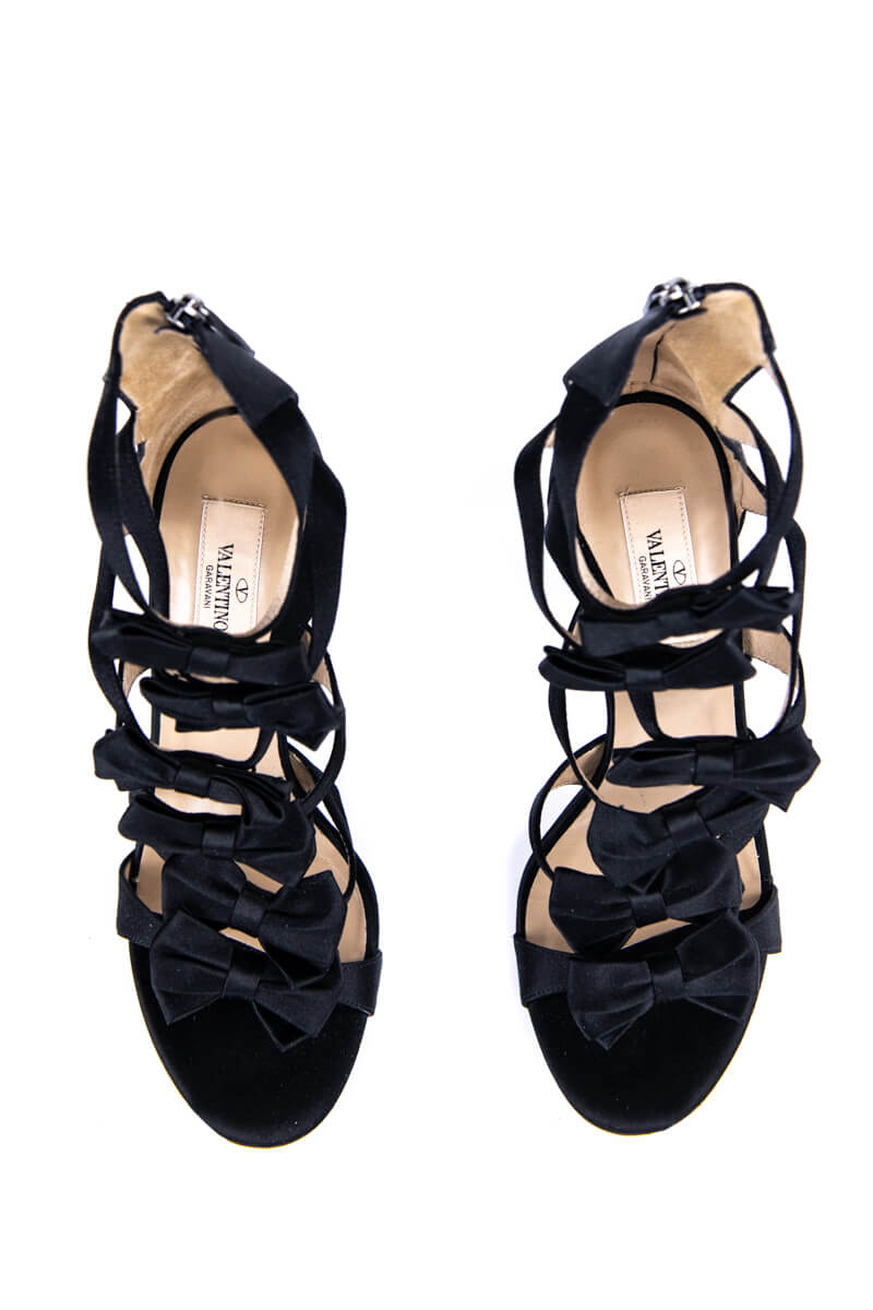 Valentino Black Satin Bow Sandals Size 8.5 | IT 38.5 - Love that Bag etc - Preowned Authentic Designer Handbags & Preloved Fashions